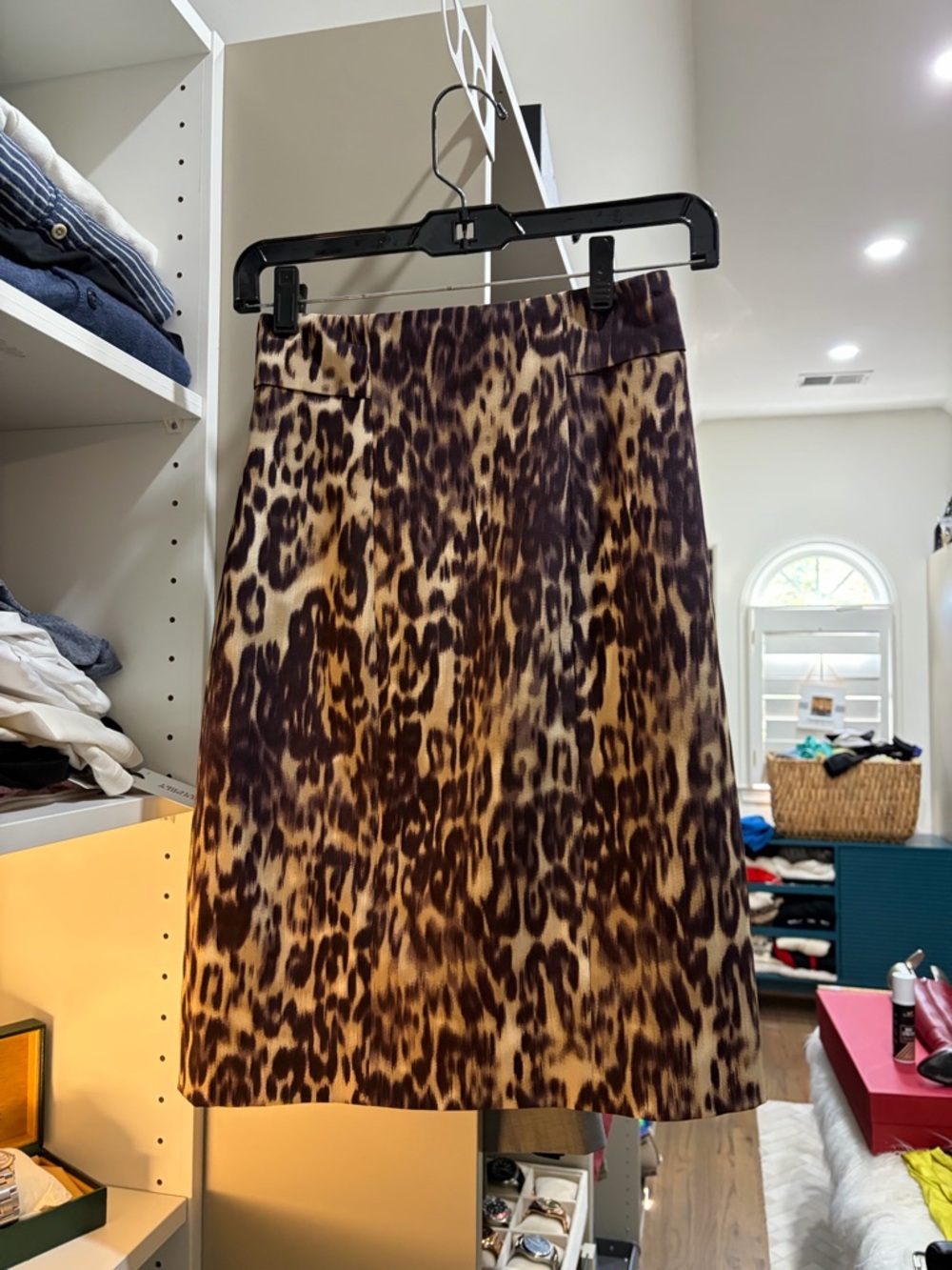 Elie Tahari Leopard Print Midi Skirt - Brown/Tan